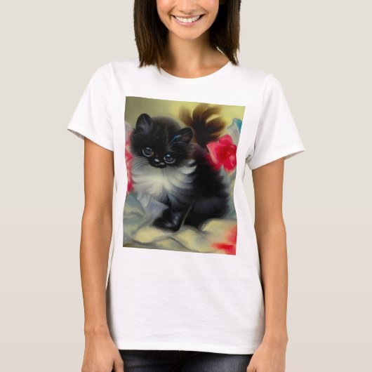 ヴィンテージ白黒キットン絵画ズ Tシャツ (正面)