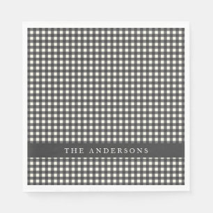 ヴィンテージ白黒ギンガムプレイドパーソナライズされた スタンダードランチョンナプキン