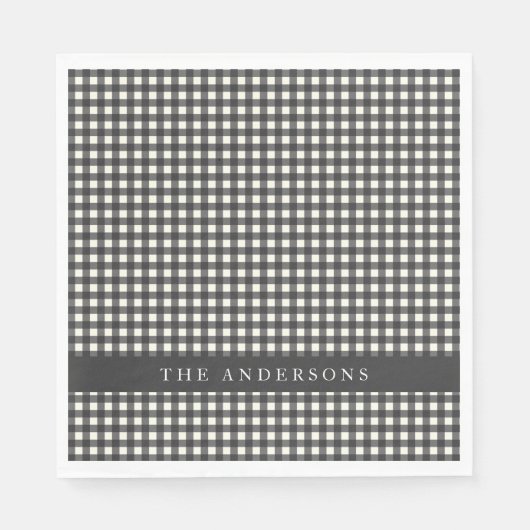 ヴィンテージ白黒ギンガムプレイドパーソナライズされた スタンダードランチョンナプキン (正面)