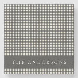 ヴィンテージ白黒ギンガムプレイドパーソナライズされた ストーンコースター