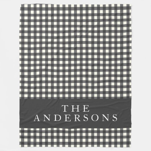 ヴィンテージ白黒ギンガムプレイドパーソナライズされた フリースブランケット (正面)