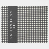 ヴィンテージ白黒ギンガムプレイドパーソナライズされた フリースブランケット (正面(横))