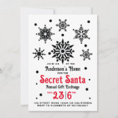 ヴィンテージ白黒クリスマスサンタスノーフレーク 招待状 (正面)