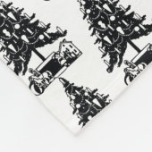 ヴィンテージ白黒クリスマスツリーモノグラムの フリースブランケット (角)