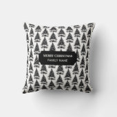 ヴィンテージ白黒クリスマスツリー名前をカスタムする クッション (裏面)