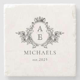 ヴィンテージ白黒クレストカスタムモノグラム ストーンコースター