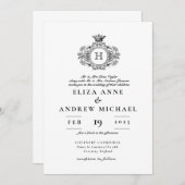 ヴィンテージ白黒クレストモノグラム結婚ズ 招待状 (正面/裏面)