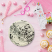 ヴィンテージ白黒サンタ来ーの町へ ペーパープレート (パーティー)