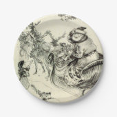 ヴィンテージ白黒サンタ来ーの町へ ペーパープレート (正面)