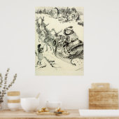 ヴィンテージ白黒サンタ来ーの町へ ポスター (キッチン)