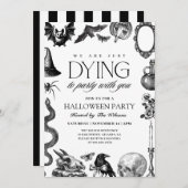 ヴィンテージ白黒スカルハロウィーン 招待状 (正面/裏面)