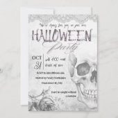 ヴィンテージ白黒スカル大人ハロウィーン 招待状 (正面)