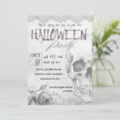 ヴィンテージ白黒スカル大人ハロウィーン 招待状 (スタンド正面)