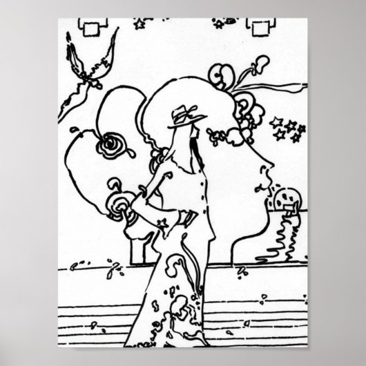 ヴィンテージ白黒スケッチ姿プロファイル ポスター (正面)