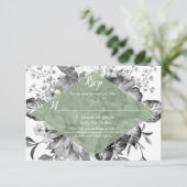 ヴィンテージ白黒セージグリーンRSVP 出欠カード (スタンド正面)