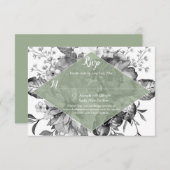 ヴィンテージ白黒セージグリーンRSVP 出欠カード (正面/裏面)