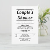 ヴィンテージ白黒タイポグラフィカップルのシャワー 招待状 (スタンド正面)