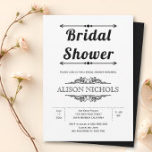 ヴィンテージ白黒タイポグラフィブライダルシャワー 招待状