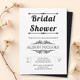 ヴィンテージ白黒タイポグラフィブライダルシャワー 招待状
