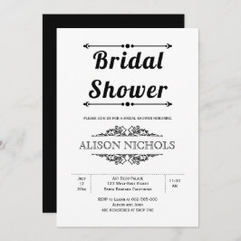 ヴィンテージ白黒タイポグラフィブライダルシャワー 招待状