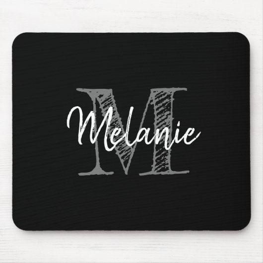 ヴィンテージ白黒タイポグラフィ名モノグラム マウスパッド (正面)