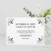 ヴィンテージ白黒タイポグラフィ結婚ズ セーブザデート (スタンド正面)