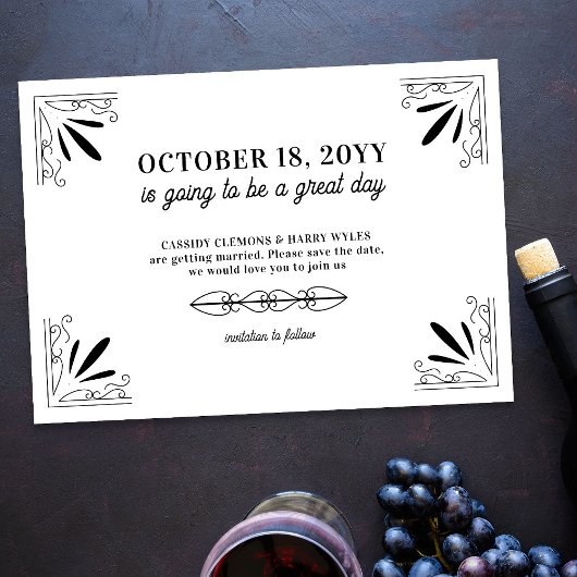 ヴィンテージ白黒タイポグラフィ結婚ズ セーブザデート