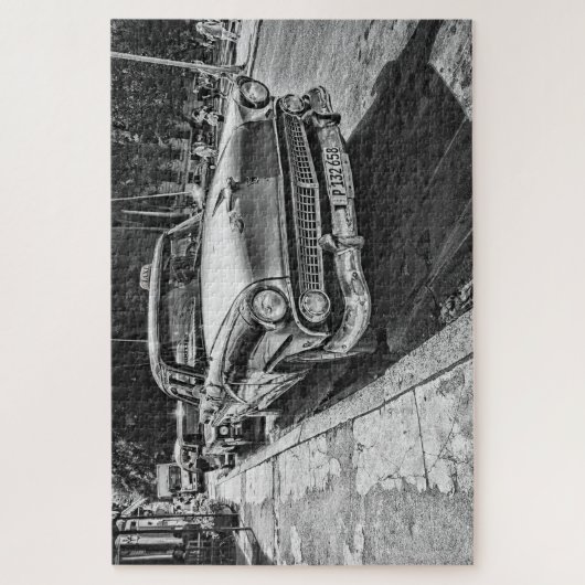 ヴィンテージ白黒タクシー通りシーン ジグソーパズル (縦)