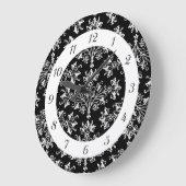 ヴィンテージ白黒ダマスクパターンと数字 ラージ壁時計 (傾斜)