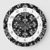 ヴィンテージ白黒ダマスクパターンと数字 ラージ壁時計 (正面)