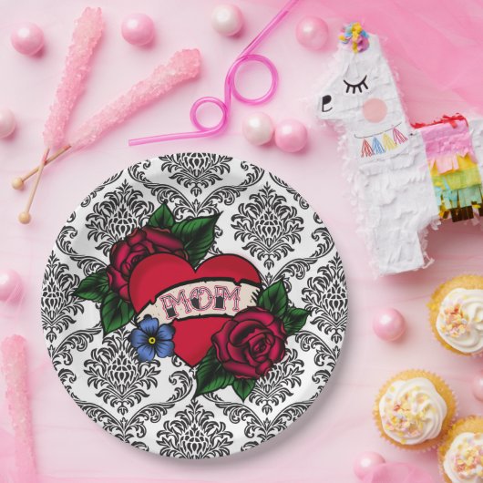 ヴィンテージ白黒ダマスクママ紙プレート ペーパープレート (パーティー)