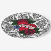 ヴィンテージ白黒ダマスクママ紙プレート ペーパープレート (アングル)