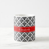 ヴィンテージ白黒ダマスク#3レッドネームモノグラム コーヒーマグカップ (中央)