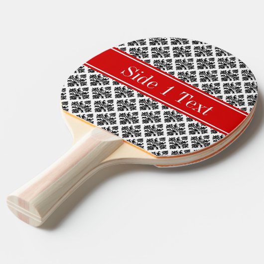ヴィンテージ白黒ダマスク#3レッドネームモノグラム 卓球ラケット (正面アングル)