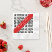 ヴィンテージ白黒ダマスク#3レッドネームモノグラム 縁ありカクテルナプキン (インサイチュ)