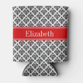 ヴィンテージ白黒ダマスク#3レッドネームモノグラム 缶クーラー (正面)