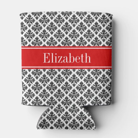 ヴィンテージ白黒ダマスク#3レッドネームモノグラム 缶クーラー (裏面)