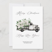 ヴィンテージ白黒トラックポインセティアクリスマス シーズンカード (正面)