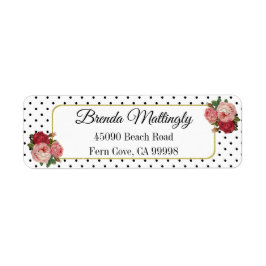 ヴィンテージ白黒ドットフローラ差出人住所 ラベル