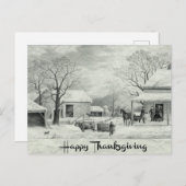 ヴィンテージ白黒ハッピー感謝祭 シーズンポストカード (正面/裏面)
