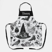 ヴィンテージ白黒ハロウィーンウィッチ エプロン (正面)