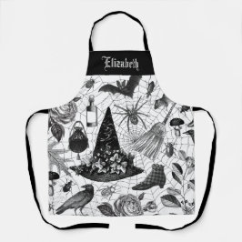 ヴィンテージ白黒ハロウィーンウィッチ エプロン