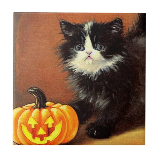 ヴィンテージ白黒ハロウィーンキットン タイル (正面)