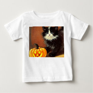 ヴィンテージ白黒ハロウィーンキットン ベビーTシャツ