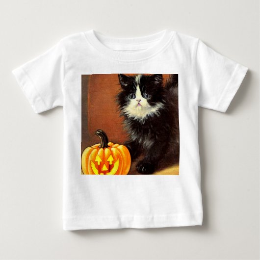 ヴィンテージ白黒ハロウィーンキットン ベビーTシャツ (正面)