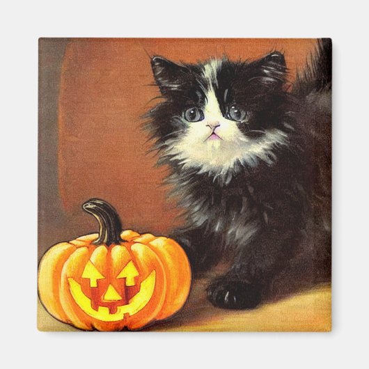 ヴィンテージ白黒ハロウィーンキットン マグネット (正面)