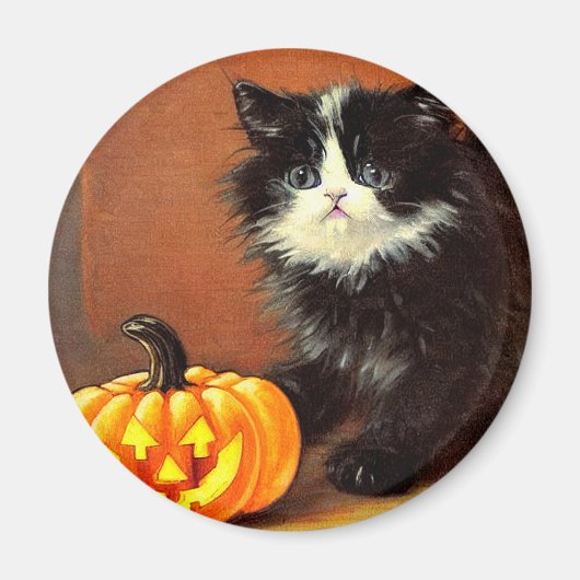 ヴィンテージ白黒ハロウィーンキットン マグネット (正面)