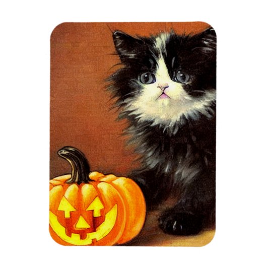 ヴィンテージ白黒ハロウィーンキットン マグネット (縦)