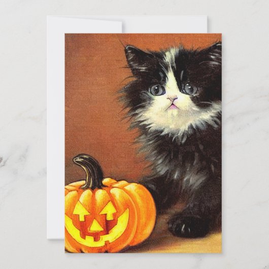 ヴィンテージ白黒ハロウィーンキットン 招待状 (正面)