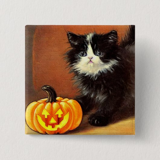 ヴィンテージ白黒ハロウィーンキットン 缶バッジ (正面)